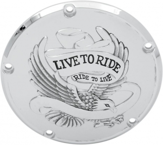 Drag Specialties 5 Hole 'Live To Ride' Derby Cover in Silver Finish For 1999-2018 Big Twin (Excluding 2018 FLSB, 2016-2018 Dressers, 2015 FLHTCUL/FLHTKL) Models (33-0065CA)