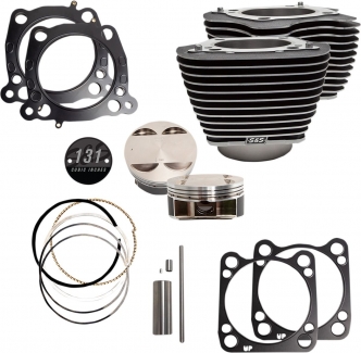S&S Cycle 131 Inch Big Bore Cylinder & Piston Kit In Wrinkle Black With Highlighted Fins For Harley Davidson 2018-2023 Softail & 2017-2023 Touring Models (910-0762)