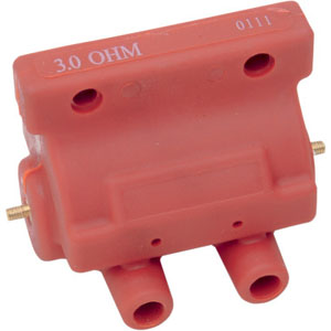 Drag Specialties 12 Volt Dual Fire Ignition Coil In Red, 3 Ohm Electronic Ignition (10-2025)