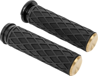 Arlen Ness Brass Diamond Grips For Harley Davidson 1974-2023 Single And Dual Throttle Cable Models (500-006)